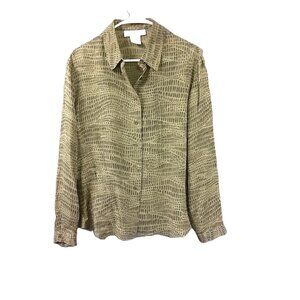 Jones NY Woman's 100%Silk Top Size 12, Long Sleeve, Button up, Ships Fast